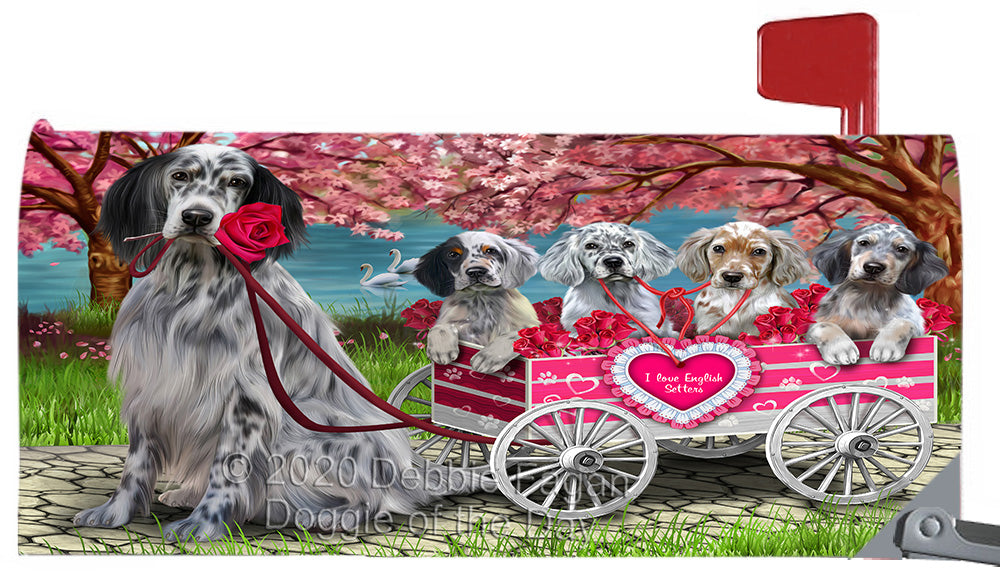I Love English Setter Dogs in a Cart Magnetic Mailbox Cover Both Sides Pet Theme Printed Decorative Letter Box Wrap Case Postbox Thick Magnetic Vinyl Material