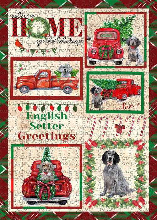 Welcome Home for Christmas Holidays English Setter Dogs Portrait Jigsaw Puzzle for Adults Animal Interlocking Puzzle Game Unique Gift for Dog Lover's with Metal Tin Box