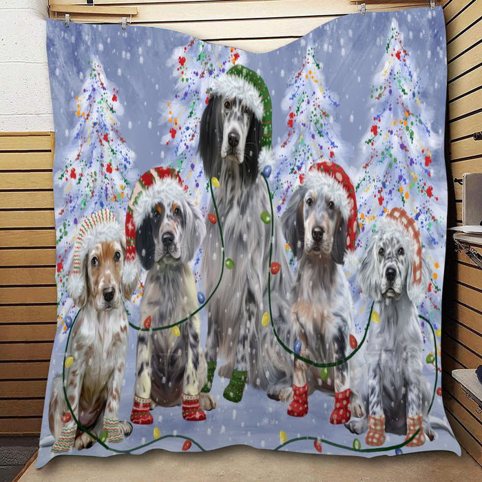 Christmas Lights and English Setter Dogs  Quilt Bed Coverlet Bedspread - Pets Comforter Unique One-side Animal Printing - Soft Lightweight Durable Washable Polyester Quilt