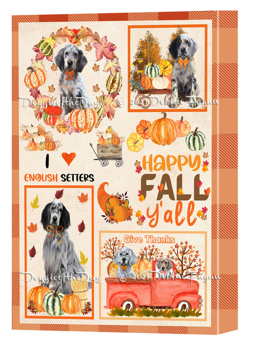Happy Fall Y'all Pumpkin English Setter Dogs Canvas Wall Art - Premium Quality Ready to Hang Room Decor Wall Art Canvas - Unique Animal Printed Digital Painting for Decoration