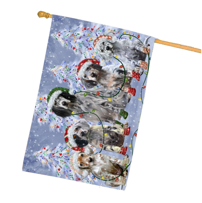 Christmas Lights and English Setter Dogs House Flag Outdoor Decorative Double Sided Pet Portrait Weather Resistant Premium Quality Animal Printed Home Decorative Flags 100% Polyester