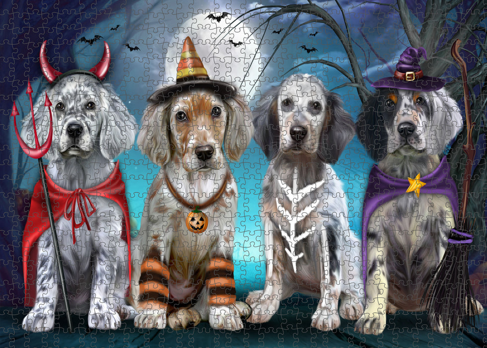 Happy Halloween Trick or Treat English Setter Dogs Portrait Jigsaw Puzzle for Adults Animal Interlocking Puzzle Game Unique Gift for Dog Lover's with Metal Tin Box