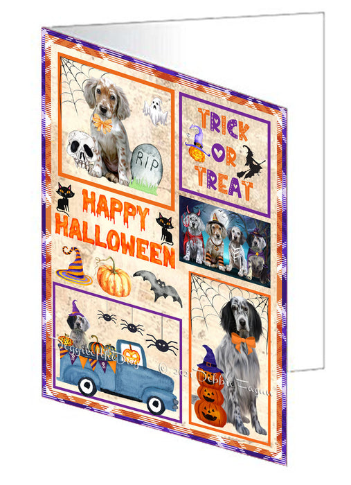 Happy Halloween Trick or Treat English Setter Dogs Handmade Artwork Assorted Pets Greeting Cards and Note Cards with Envelopes for All Occasions and Holiday Seasons GCD76490