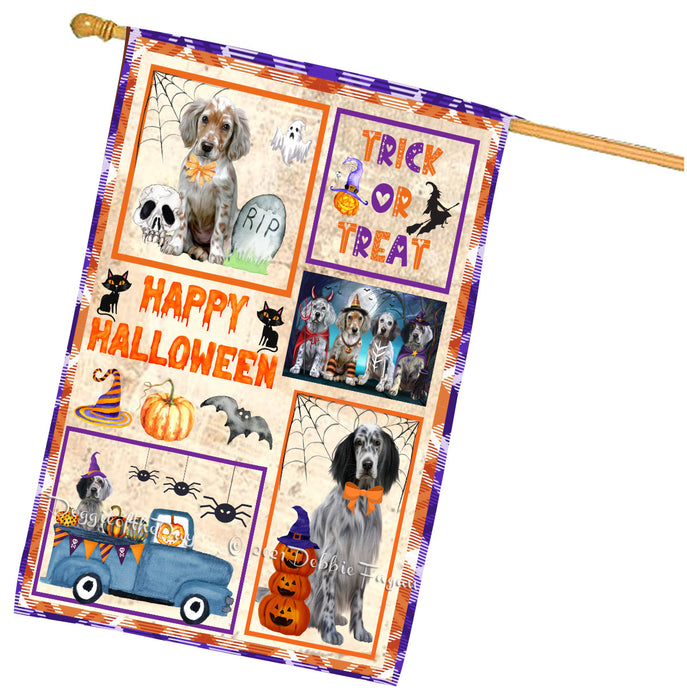 Happy Halloween Trick or Treat English Setter Dogs House Flag Outdoor Decorative Double Sided Pet Portrait Weather Resistant Premium Quality Animal Printed Home Decorative Flags 100% Polyester