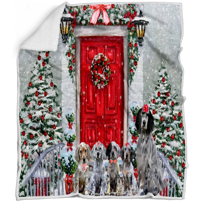 Christmas Holiday Welcome English Setter Dogs Blanket - Lightweight Soft Cozy and Durable Bed Blanket - Animal Theme Fuzzy Blanket for Sofa Couch