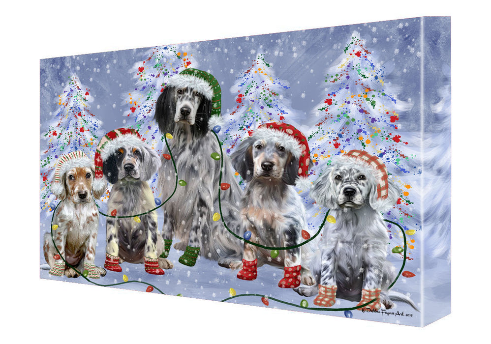 Christmas Lights and English Setter Dogs Canvas Wall Art - Premium Quality Ready to Hang Room Decor Wall Art Canvas - Unique Animal Printed Digital Painting for Decoration