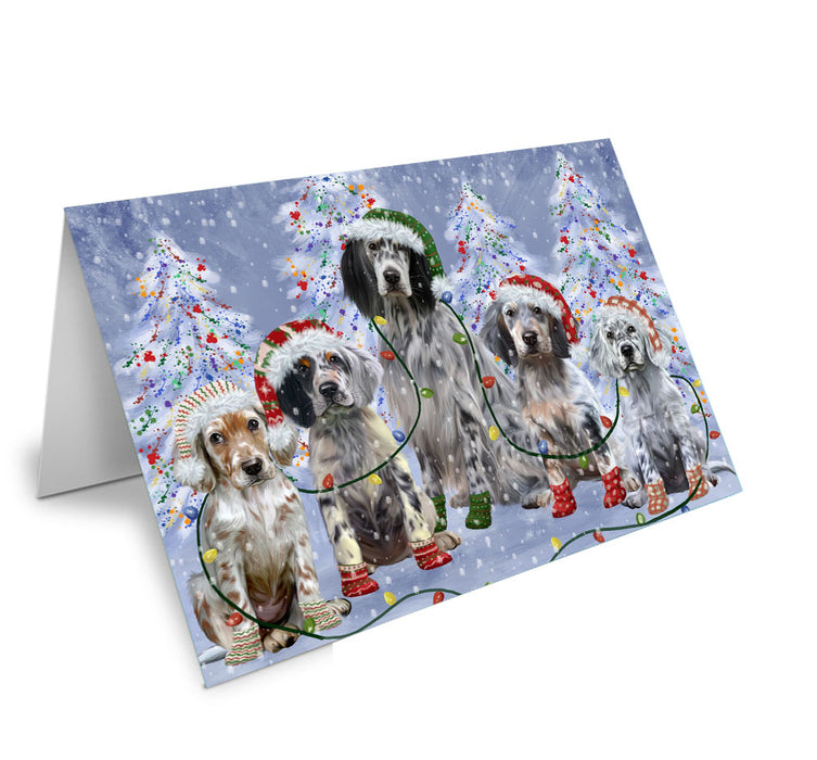 Christmas Lights and English Setter Dogs Handmade Artwork Assorted Pets Greeting Cards and Note Cards with Envelopes for All Occasions and Holiday Seasons