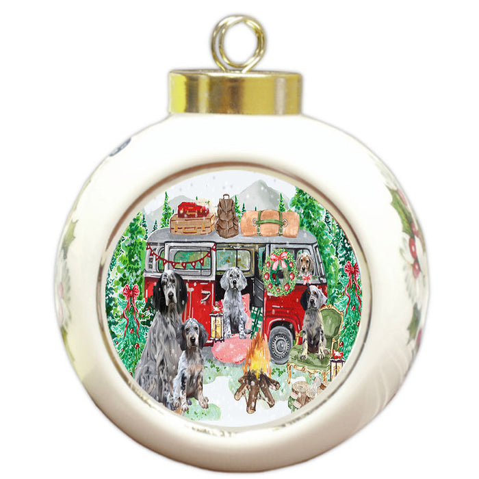 Christmas Time Camping with English Setter Dogs Round Ball Christmas Ornament Pet Decorative Hanging Ornaments for Christmas X-mas Tree Decorations - 3" Round Ceramic Ornament