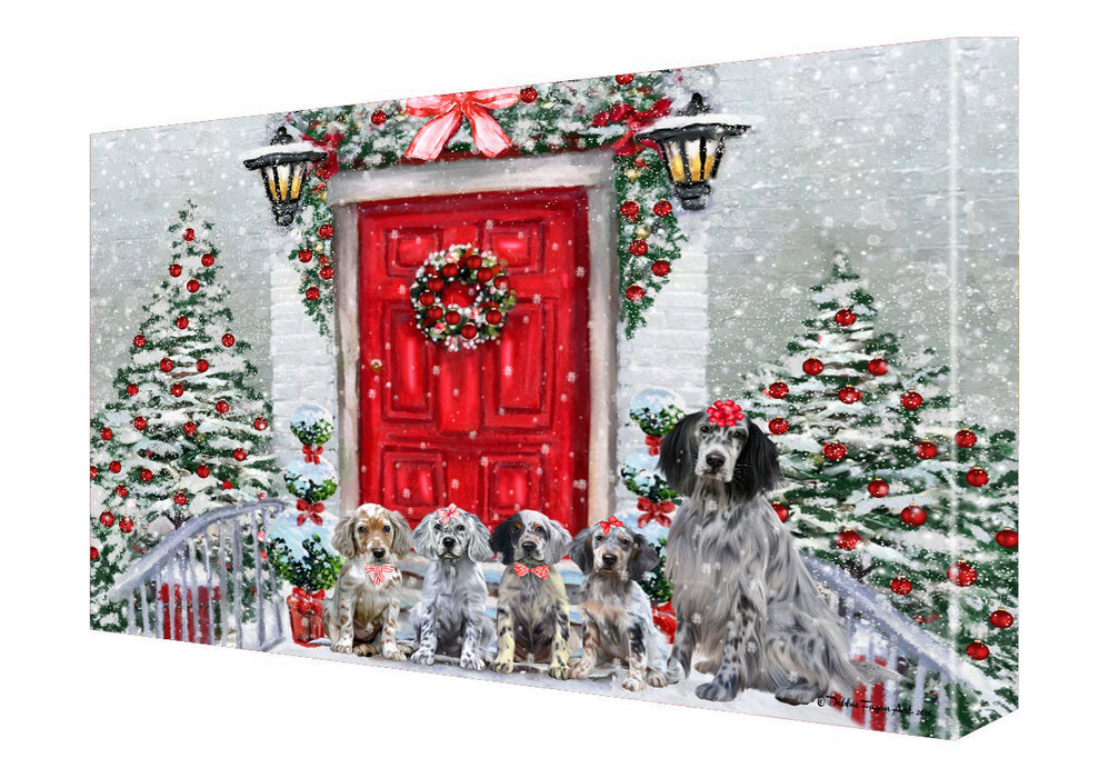 Christmas Holiday Welcome English Setter Dogs Canvas Wall Art - Premium Quality Ready to Hang Room Decor Wall Art Canvas - Unique Animal Printed Digital Painting for Decoration
