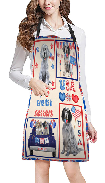 4th of July Independence Day I Love USA English Setter Dogs Apron - Adjustable Long Neck Bib for Adults - Waterproof Polyester Fabric With 2 Pockets - Chef Apron for Cooking, Dish Washing, Gardening, and Pet Grooming