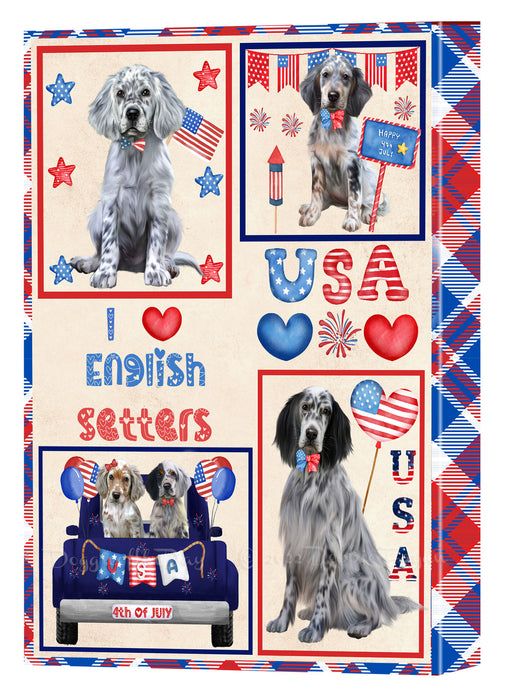 4th of July Independence Day I Love USA English Setter Dogs Canvas Wall Art - Premium Quality Ready to Hang Room Decor Wall Art Canvas - Unique Animal Printed Digital Painting for Decoration