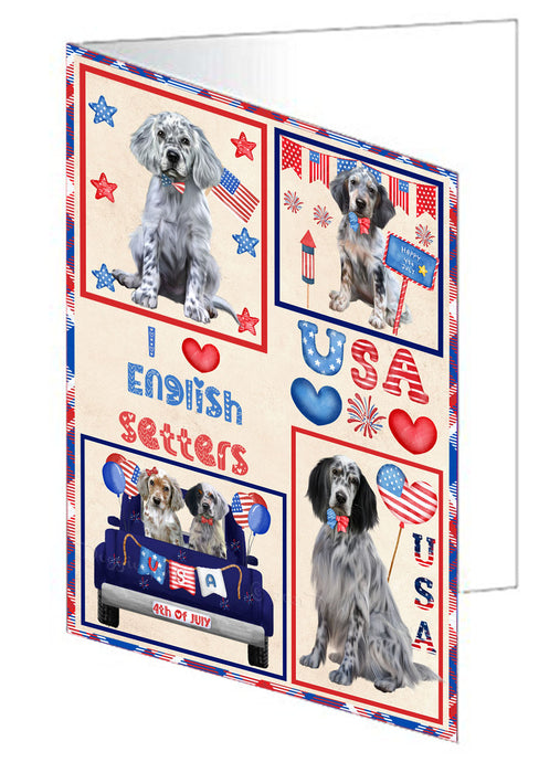 4th of July Independence Day I Love USA English Setter Dogs Handmade Artwork Assorted Pets Greeting Cards and Note Cards with Envelopes for All Occasions and Holiday Seasons