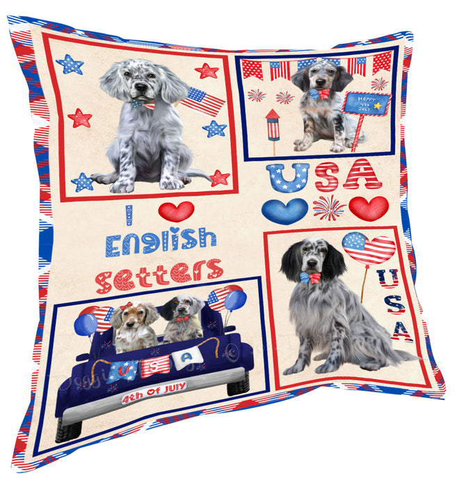 4th of July Independence Day I Love USA English Setter Dogs Pillow with Top Quality High-Resolution Images - Ultra Soft Pet Pillows for Sleeping - Reversible & Comfort - Ideal Gift for Dog Lover - Cushion for Sofa Couch Bed - 100% Polyester