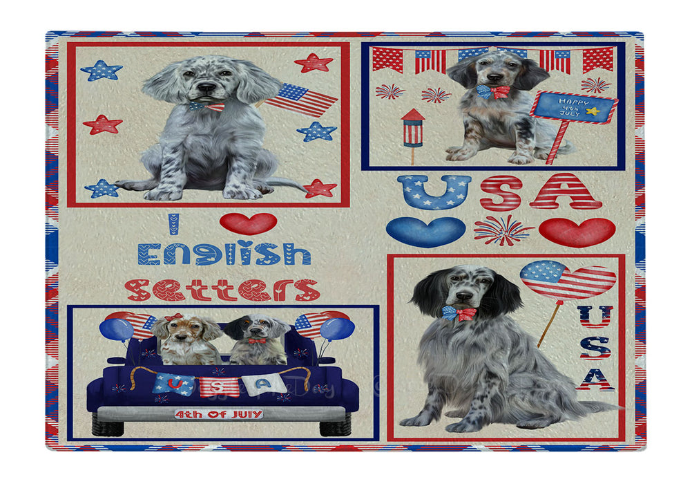 4th of July Independence Day I Love USA English Setter Dogs Cutting Board - For Kitchen - Scratch & Stain Resistant - Designed To Stay In Place - Easy To Clean By Hand - Perfect for Chopping Meats, Vegetables