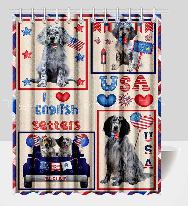 4th of July Independence Day I Love USA English Setter Dogs Shower Curtain Pet Painting Bathtub Curtain Waterproof Polyester One-Side Printing Decor Bath Tub Curtain for Bathroom with Hooks