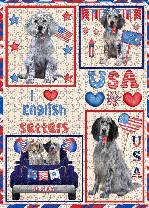 4th of July Independence Day I Love USA English Setter Dogs Portrait Jigsaw Puzzle for Adults Animal Interlocking Puzzle Game Unique Gift for Dog Lover's