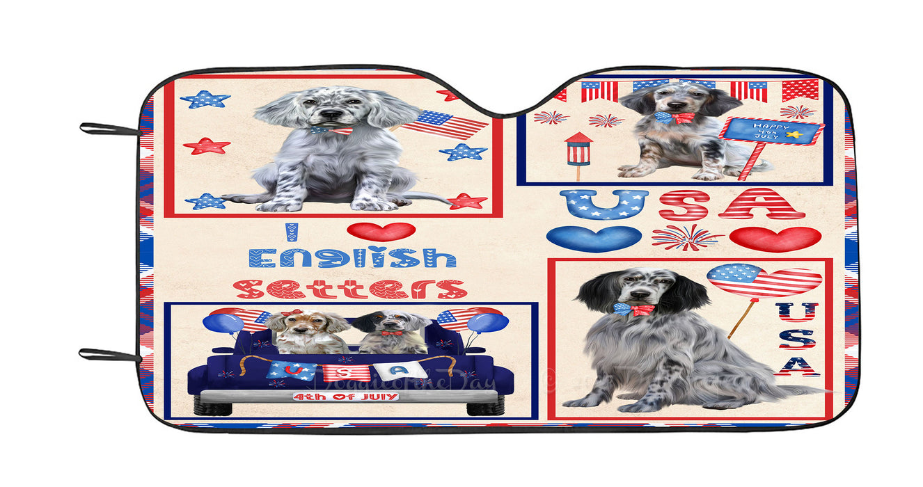 4th of July Independence Day I Love USA English Setter Dogs Car Sun Shade Cover Curtain