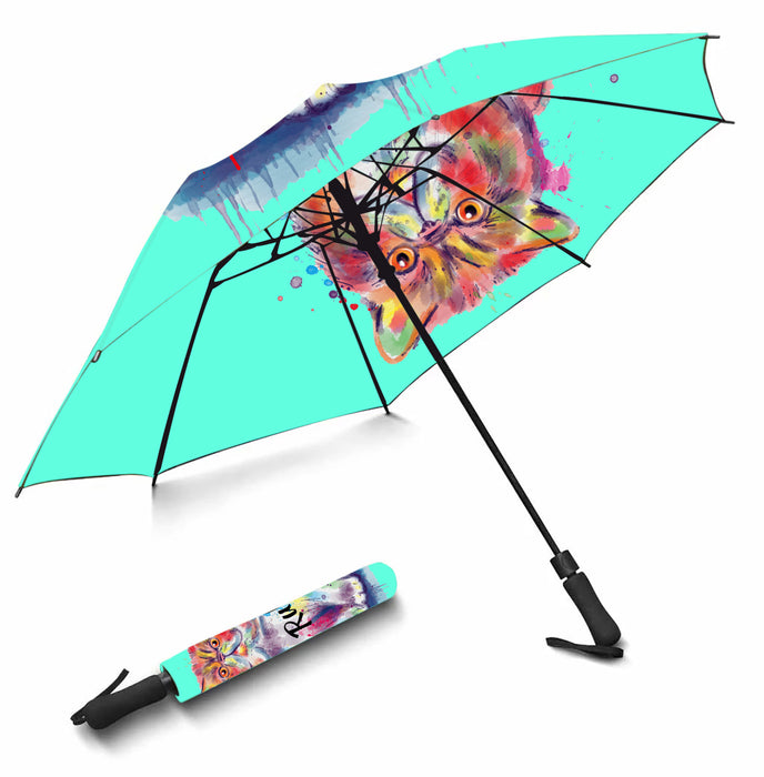 Custom Pet Name Personalized Watercolor Exotic Shorthair CatSemi-Automatic Foldable Umbrella
