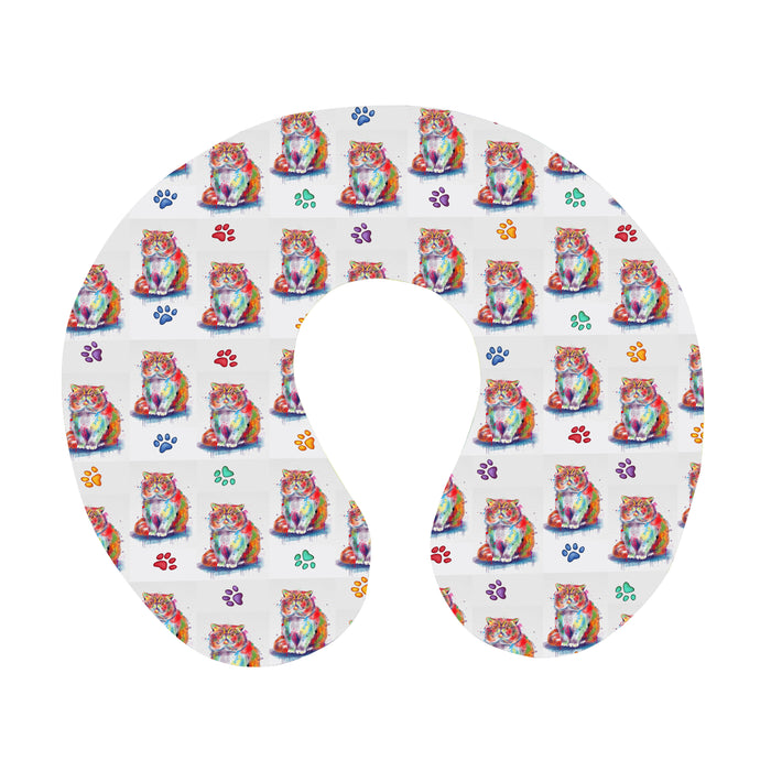 Watercolor Mini Exotic Shorthair Cats U-Shape Travel Pillow