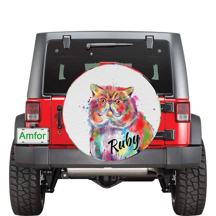 Custom Pet Name Personalized Watercolor Exotic Shorthair Cat Car Tire Cover