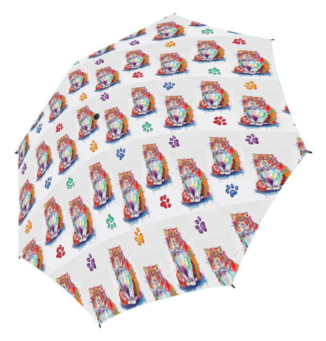 Watercolor Mini Exotic Shorthair CatsSemi-Automatic Foldable Umbrella