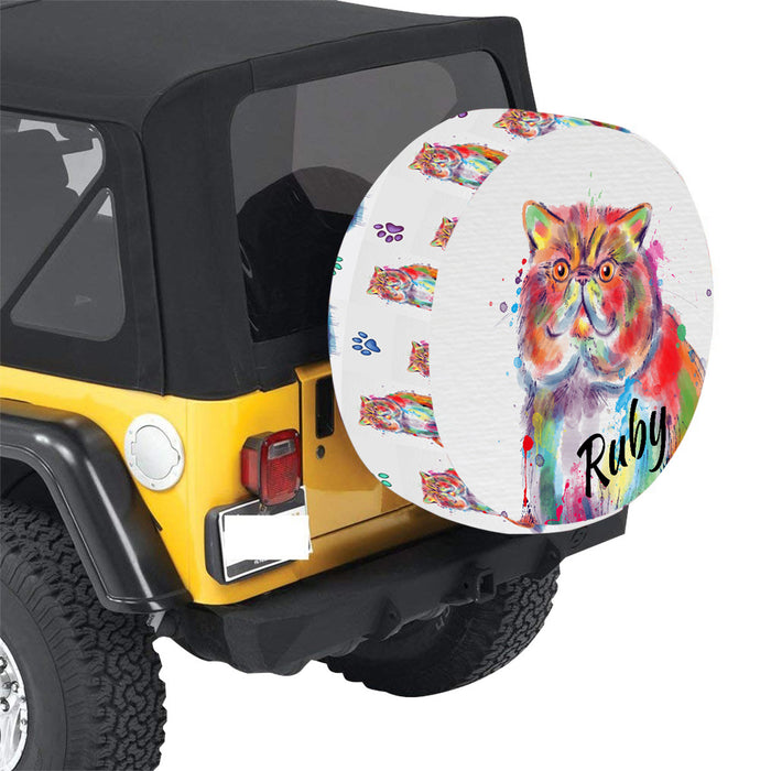 Custom Pet Name Personalized Watercolor Exotic Shorthair Cat Car Tire Cover