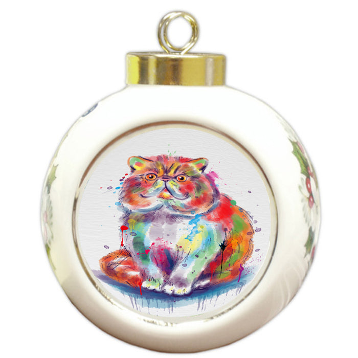 Watercolor Exotic Shorthair Cat Round Ball Christmas Ornament RBPOR58485