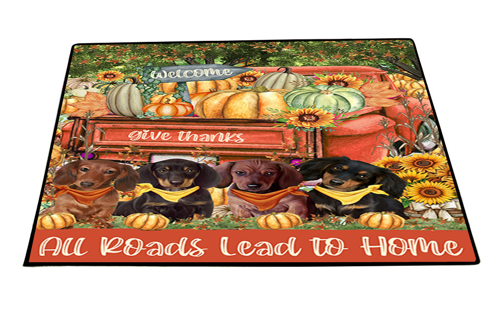 All Roads Lead to Home Orange Truck Harvest Fall Pumpkin Dachshund Dog Indoor Outdoor Anti Slip Floormat