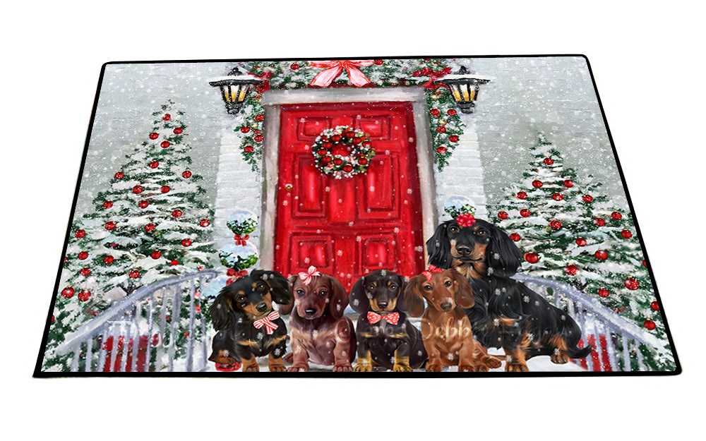 Christmas Holiday Welcome Red Door Dachshund Dog Indoor Outdoor Anti Slip Floormat