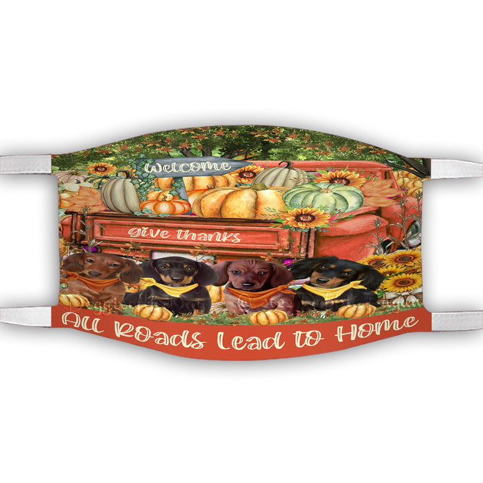 All Roads Lead to Home Orange Truck Harvest Fall Pumpkin Dachshund Dog on Face Mask