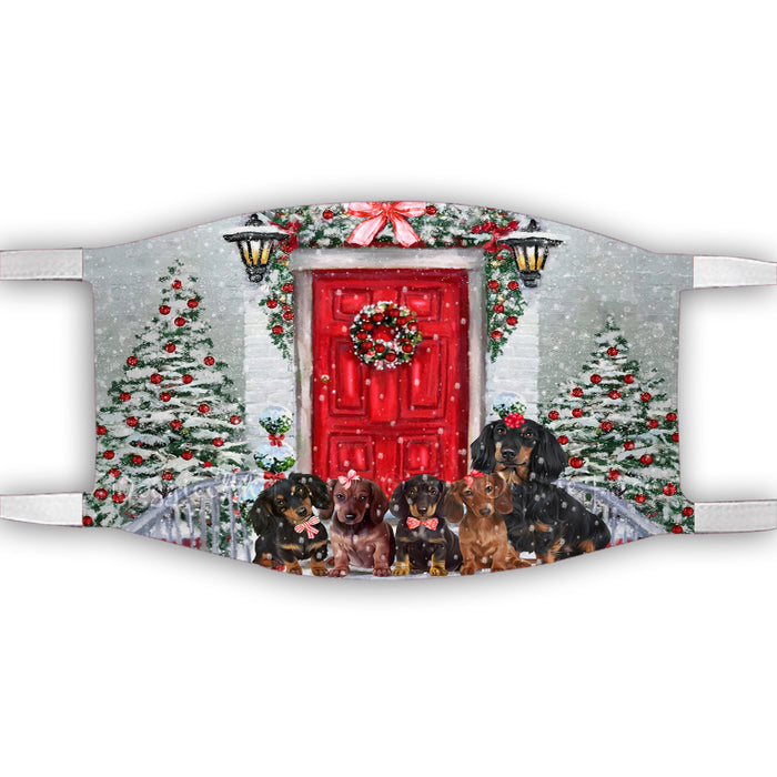 Christmas Holiday Welcome Red Door Dachshund Dog on Face Mask