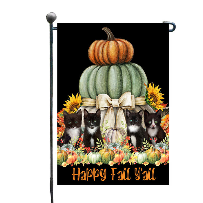 Fall Stacked Pumpkins with Bow Tuxedo Cats Garden Flags- Outdoor Double Sided Garden Yard Porch Lawn Spring Decorative Vertical Home Flags 12 1/2"w x 18"h