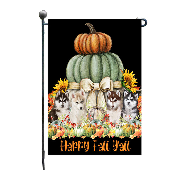Fall Stacked Pumpkins with Bow Siberian Husky Dogs Garden Flags - Outdoor Double Sided Garden Yard Porch Lawn Spring Decorative Vertical Home Flags 12 1/2"w x 18"h