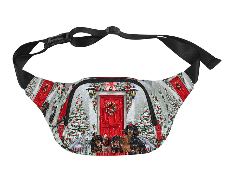 Christmas Holiday Welcome Red Door Dachshund Dog on Fanny Pack
