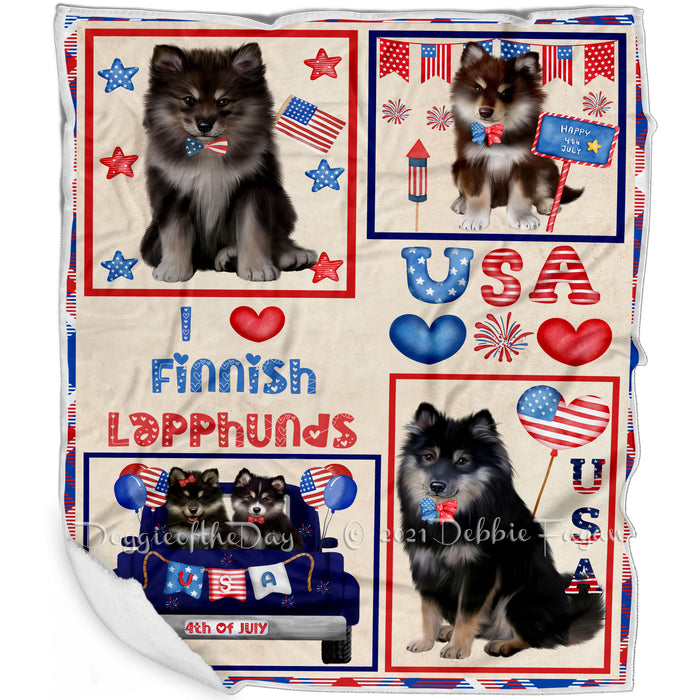 4th of July Independence Day I Love USA Finnish Lapphund Dogs Blanket BLNKT143502