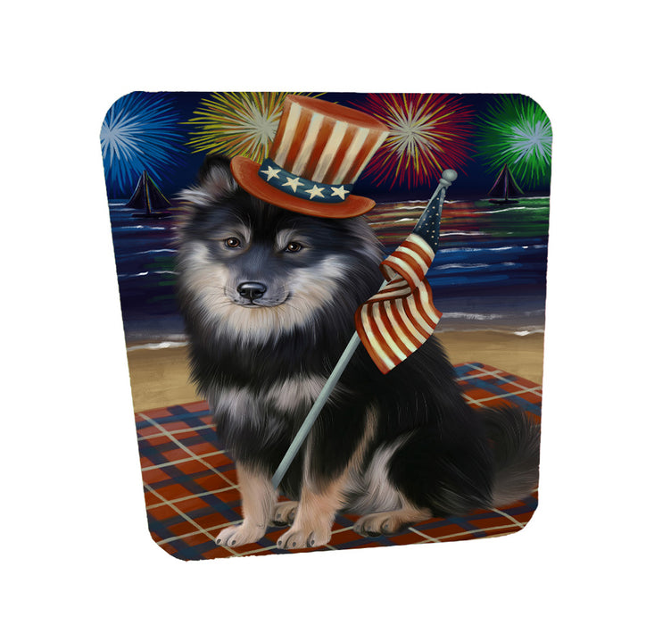 4th of July Independence Day Firework Finnish Lapphund Dog Coasters Set of 4 CSTA58065