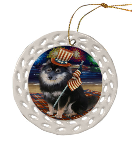 4th of July Independence Day Firework Finnish Lapphund Dog Doily Ornament DPOR58477