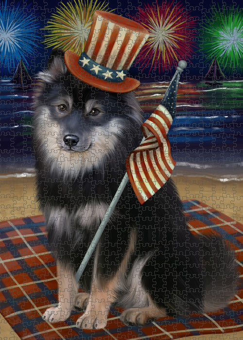 4th of July Independence Day Firework Finnish Lapphund Dog Portrait Jigsaw Puzzle for Adults Animal Interlocking Puzzle Game Unique Gift for Dog Lover's with Metal Tin Box PZL406