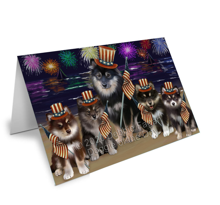 4th of July Independence Day Firework Finnish Lapphund Dogs Handmade Artwork Assorted Pets Greeting Cards and Note Cards with Envelopes for All Occasions and Holiday Seasons