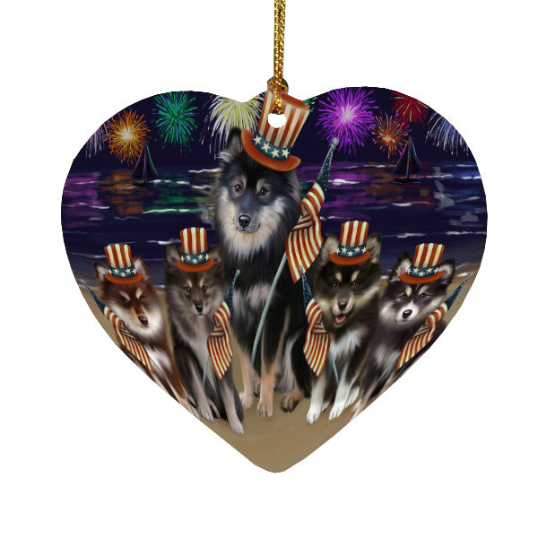 4th of July Independence Day Firework Finnish Lapphund Dogs Heart Christmas Ornament HPORA58811