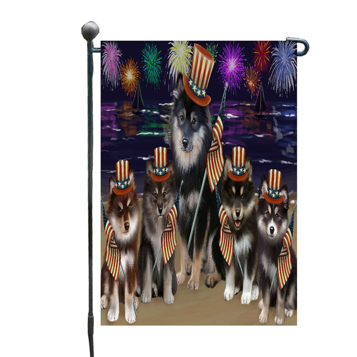 4th of July Independence Day Firework Finnish Lapphund Dogs Garden Flags Outdoor Decor for Homes and Gardens Double Sided Garden Yard Spring Decorative Vertical Home Flags Garden Porch Lawn Flag for Decorations