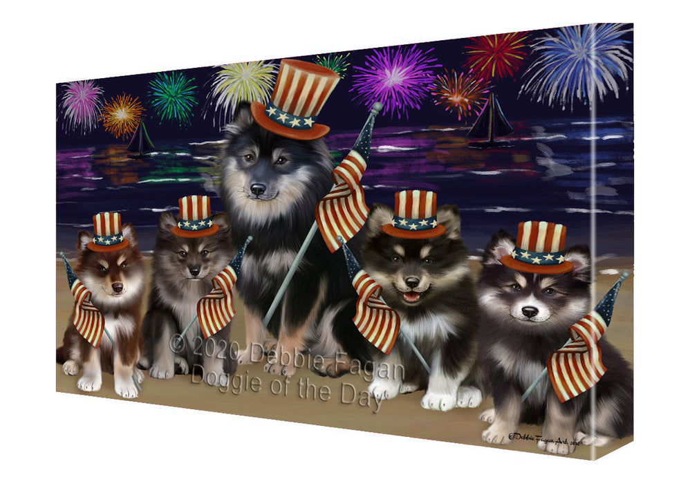 4th of July Independence Day Firework Finnish Lapphund Dogs Canvas Wall Art - Premium Quality Ready to Hang Room Decor Wall Art Canvas - Unique Animal Printed Digital Painting for Decoration
