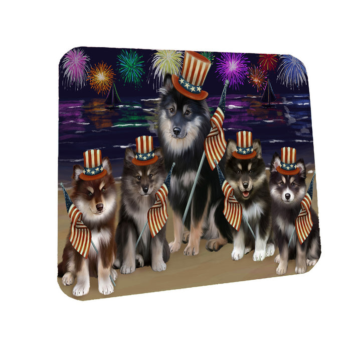 4th of July Independence Day Firework Finnish Lapphund Dogs Coasters Set of 4 CSTA58050