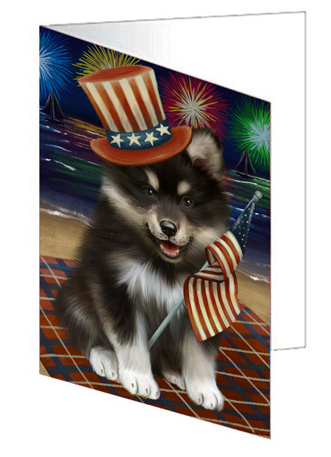 4th of July Independence Day Firework Finnish Lapphund Dog Handmade Artwork Assorted Pets Greeting Cards and Note Cards with Envelopes for All Occasions and Holiday Seasons