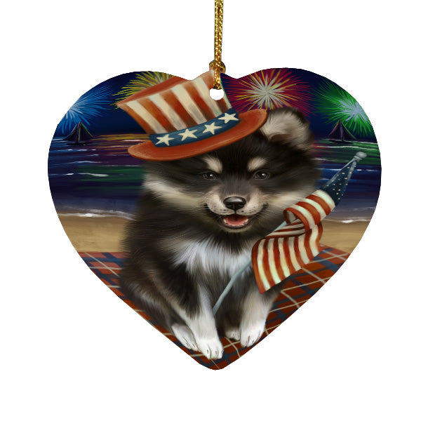 4th of July Independence Day Firework Finnish Lapphund Dog Heart Christmas Ornament HPORA58827