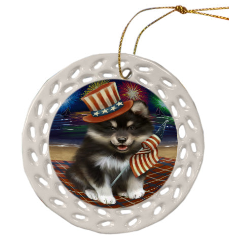 4th of July Independence Day Firework Finnish Lapphund Dog Doily Ornament DPOR58478
