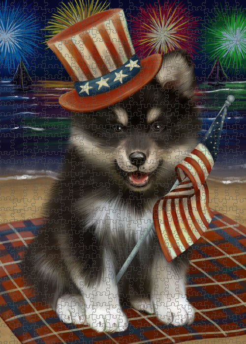 4th of July Independence Day Firework Finnish Lapphund Dog Portrait Jigsaw Puzzle for Adults Animal Interlocking Puzzle Game Unique Gift for Dog Lover's with Metal Tin Box PZL407