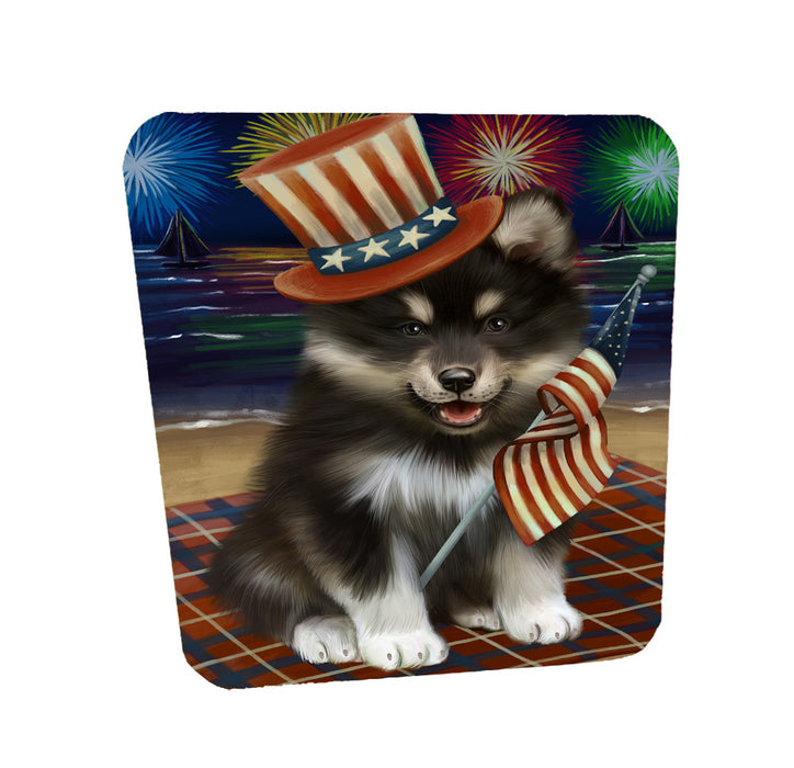4th of July Independence Day Firework Finnish Lapphund Dog Coasters Set of 4 CSTA58066