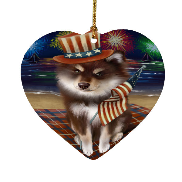 4th of July Independence Day Firework Finnish Lapphund Dog Heart Christmas Ornament HPORA58828