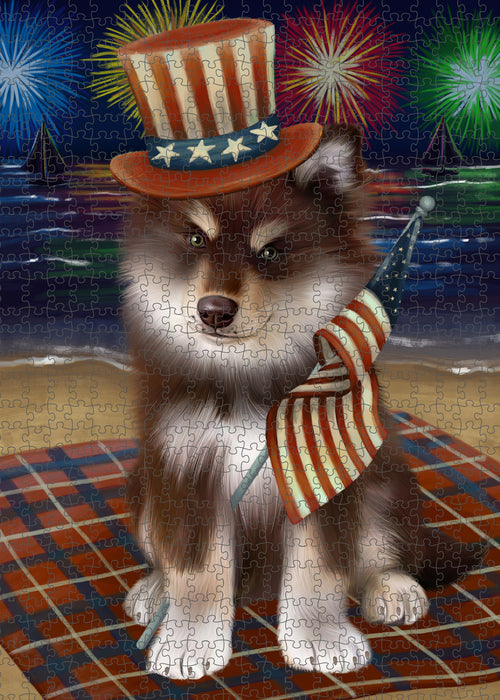 4th of July Independence Day Firework Finnish Lapphund Dog Portrait Jigsaw Puzzle for Adults Animal Interlocking Puzzle Game Unique Gift for Dog Lover's with Metal Tin Box PZL408